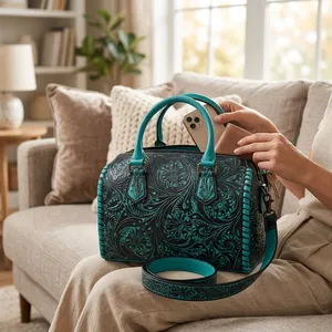 Sac à main de luxe en cuir pour femme, style vintage, broderie élégante, grande capacité, avec double anse à chaîne - Product Image 4