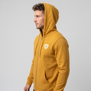 Sweat-shirt à capuche unisexe Dumela couleur moutarde, fermeture éclair, couleur unie, streetwear décontracté, en molleton de coton respirant, écologique, coupe oversize - Product Image 2