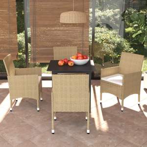 5 pezzi di Poly Rattan Beige Patio Set da pranzo con cuscini mobili da esterno - Product Image 1