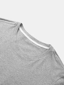 Men's Gray Crew Neck T-Shirt <b>Set</b> With Black Shorts Casual Summer Breathable Cotton <b>Knitted</b> Solid Color Outfit - Product Image 5