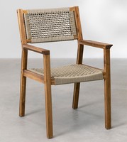 Chaise de salle à manger ergonomique en teck écologique de style européen moderne, assise et dossier en lin tressé à la main, meuble stable pour la maison