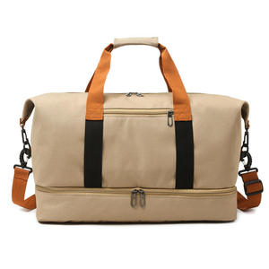 Premium Black Travel Duffle Bag Large Capacity Canvas Weekender with Contrast Orange Straps and Separate Shoe Compartment - Product Image 5