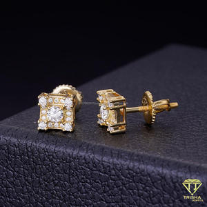 Luxury 925 Sterling Silver Moissanite <b>Diamond</b> <b>Square</b> Stud <b>Earrings</b> With Round Center And Sparkling Border For Wholesale Buyers - Product Image 2
