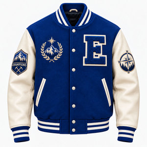 Chaqueta Varsity para Hombre con Mangas de Cuero PU, Parche Bordado de Estrella y Ala, Diseño Color Block, Estilo Béisbol - Product Image 5