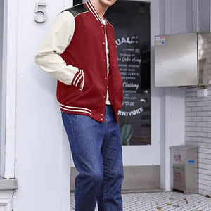 Veste d'hiver stylée de type varsity en tissu doux avec col en tricot côtelé et fermeture avant à boutons-pression durables - Product Image 6