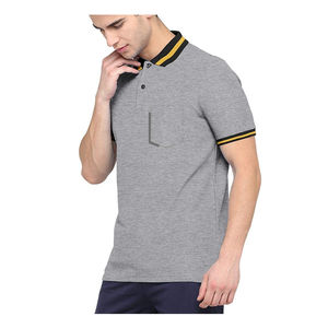 Polo homme gris uni avec col contrastant, poche, manches courtes, respirant, décontracté, pour l'été, le golf et le tennis - Product Image 3