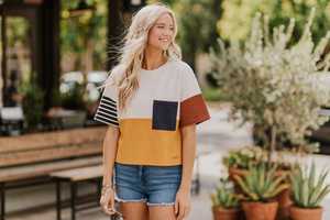 110 APPARELS Women's 100% Cotton Jersey Color Block Short Sleeve Crew Neck <b>T</b>-<b>Shirt</b> with Pocket - Product Image 5