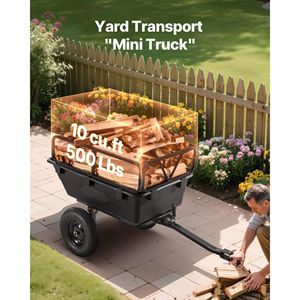 10 Cu. Rimorchio da Giardino/UTV/ATV da 227 kg (500 libbre) con Pneumatici da 16 Pollici, Carrello Ribaltabile in Polietilene per Trasporto Manuale e Rimorchi Utilitari a Spinta - Product Image 3