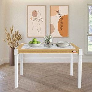 Nandos <b>Dining</b> <b>Table</b> 100x65x71cm <b>Rattan</b> Pattern Marble Look Top White Legs Household Use - Product Image 3