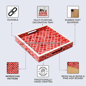 Bandeja de servicio con incrustaciones de resina hecha a mano de primera calidad Ideal para desayunos, invitados anfitriones y decoración interior del hogar, calidad de exportación - Product Image 2