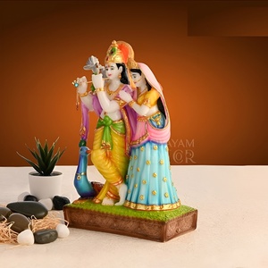 Radha Krishna Cow Idol 11 Inch Polyresin Marble Finish Traditional Hindu God <b>Statue</b> Home Decor <b>Religious</b> Gift Handcrafted High - Product Image 4