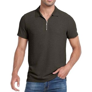 Polo décontracté à manches courtes pour hommes, en coton respirant, col zippé, grande taille, couleur noire, OEM ODM 2027 - Product Image 4
