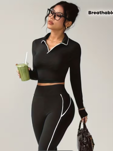 <b>Women's</b> Casual Solid Yoga Leggings Set Zip-Up Athletic <b>Jacket</b> & Full-Length Pants High-Waisted Spandex Quick-Dry Seamless - Product Image 1