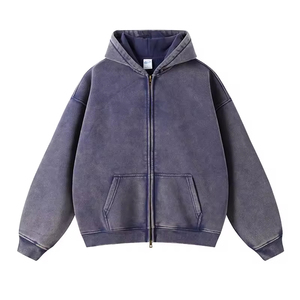 Hoodie streetwear avec broderie appliquée, effet vintage délavé, effet soleil, coupe ample, courte et oversize pour hommes - Product Image 2