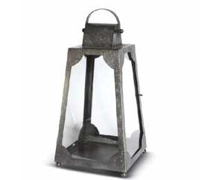 Vintage distressed white metal <b>lantern</b> diamond lattice glass panels candle holder rustic farmhouse <b>indoor</b> outdoor <b>lighting</b> decor - Product Image 2