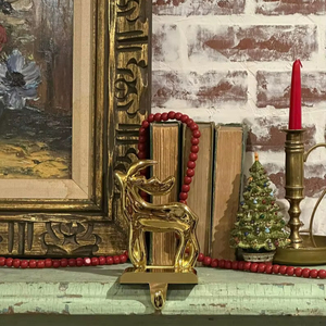 Polished Gold Tone Metal <b>Stocking</b> <b>Holder</b> Your Choice of Angle, Reindeer, Sleigh or Christmas Tree feltsocks - Product Image 1