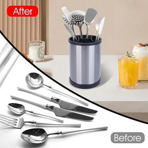 Porte-ustensiles cylindrique en acier inoxydable, type sur pied, anti-poussière, support de rangement de cuisine, design moderne - Product Image 2