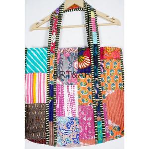 Indian Cartoon <b>Patchwork</b> Long Handle Tote <b>Bag</b> Cotton Eco-Friendly Boho Market for Wedding Bridesmaid Gift - Product Image 6