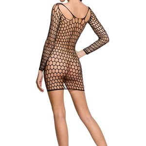 Women's Black Mesh Fishnet Bodysuit Long Sleeve See Through Sexy Lingerie Dress - Product Image 3