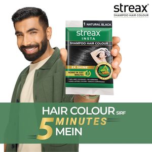 Streax Insta <b>Shampoo</b> <b>Hair</b> <b>Colour</b> For Unisex Long-Lasting Instant <b>Colour</b> - Natural Black [0.61floz(18ml) Pack of 10] - Product Image 2