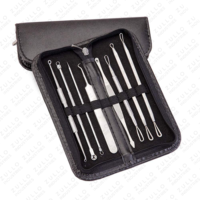 Ensemble d'outils de soin du visage en acier inoxydable 5 pièces – Extracteur de points noirs, d'imperfections et de comédons avec étui en cuir