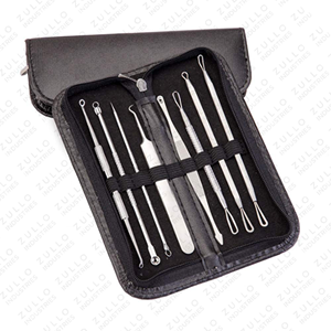 Ensemble d'outils de soin du visage en acier inoxydable 5 pièces – Extracteur de points noirs, d'imperfections et de comédons avec étui en cuir - Product Image 6