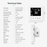 Termostato de pared modular HY08AC Tuya, 24V, 0-10v, 3 ventiladores, bobina de velocidad, habitación, con Alexa y Google Home