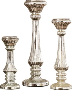 <b>Silver</b> Mercury Glass <b>Candlestick</b> Holders Set of 3 for Home Decoration - Product Image 3