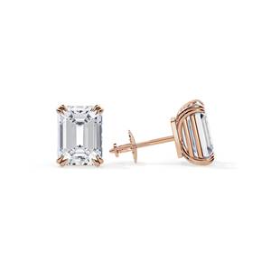 <b>Emerald</b> Cut Diamond <b>Stud</b> Earrings in Yellow Gold GIA Certified D Color Classic Women's Wedding Jewelry - Product Image 3