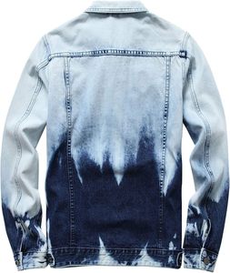 Men's Denim Jacket <b>Light</b> Blue Washed Cotton Casual Turn-down Collar Regular Sleeve Spring Style Frayed Detail - Product Image 2