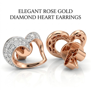 Boucles d'oreilles en diamant cœur ouvert incurvé, or rose massif 18 carats, sertissage pavé, bijoux de mariée fins personnalisés, vente en gros, MOQ 1 pièce - Product Image 1