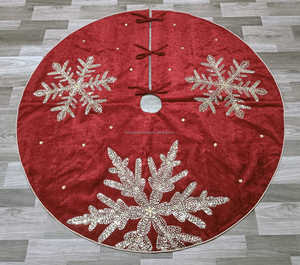 New Handmade <b>Red</b> Velvet Christmas Tree Skirt Gold <b>Sequin</b> Tree Motif 48 Inch Scalloped Edge Holiday Decor Boutique Artistry By PR - Product Image 4
