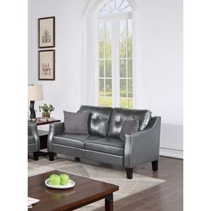 Set Divano Contemporaneo 2 Pezzi in Ecopelle Grigia per Soggiorno, Divanetto con Cuscini Morbidi e Design Trapuntato, Divano Imbottito - Product Image 3