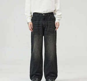 Men Loose Baggy <b>Denim</b> <b>Jeans</b> Cotton Spandex Blend Men Faded <b>Blue</b> Wide Leg Oversized <b>Denim</b> <b>Jeans</b> - Product Image 3