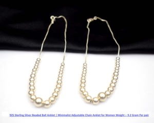 Tobillera de Plata de Ley 925 con Cuentas de Bola |   Tobillera Minimalista Ajustable para Mujer - Product Image 1