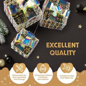 Set 3 Lighted Iridescent Gift Boxes 140 LED Warm White Lights Pre-Lit Nestable Present Boxes Ornament Stakes for Holiday Gifting - Product Image 4