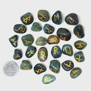 Juego de Piedras Rúnicas de Ágata Musgosa Natural, Hermoso Juego de Runas de Cristal Futhark, Estilo Feng Shui, Ágata Muntaha Grabada para Sanación - Product Image 3