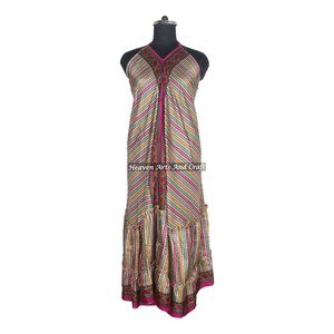 Nuevo Vestido Bohemio de Seda Sari para Mujer, Estilo Indio Vintage, Vestido Largo de Seda Sari, Elegante Vestido de Noche sin Mangas para Mujer - Product Image 2