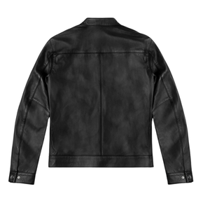 Veste streetwear pour homme en cuir véritable noir, col à boutons pression, fermeture éclair sur le devant, coupe ajustée, minimaliste, haut de gamme, décontractée, personnalisée, vêtement d'extérieur pour l'hiver - Product Image 5