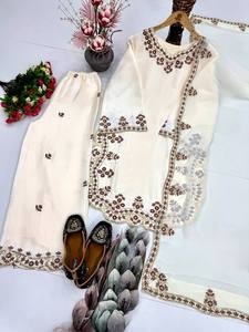 For Embroidered Women's Salwar Kameez Set Long Sleeve Shirt Palazzo Pants <b>Shawl</b> Party <b>Wedding</b> Graduation XL Quick Dry - Product Image 5