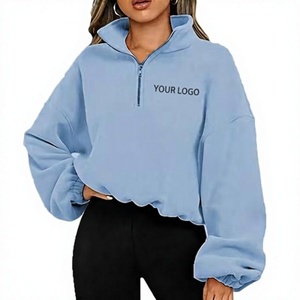 <b>Women's</b> <b>Quarter</b> <b>Zip</b> Cropped <b>Sweatshirt</b> Long Sleeve 3D Embroidery Front Logo Streetwear - Product Image 1