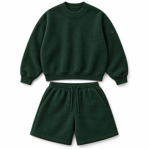 Ensemble de survêtement 2 pièces pour homme, style streetwear, en molleton de coton, avec sweat à capuche et short, léger, pour la détente - Product Image 1