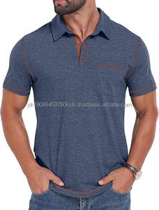 Camisa de Golf con Cuello clásico de manga corta para hombre Polo informal de verano transpirable con bolsillo bordado patrón sólido Etiqueta Privada - Product Image 3
