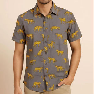 เสื้อเชิ้ตลำลองพิมพ์ลายผ้าฝ้ายของผู้ชาย100% เป็นมิตรกับสิ่งแวดล้อมพร้อมลายสัตว์ระบายอากาศและกระดุมปิด - Product Image 2