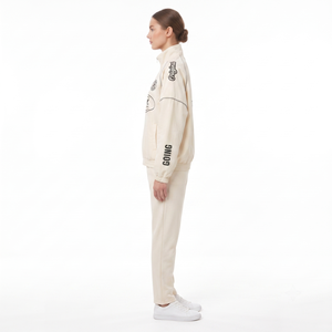 Ensemble de survêtement sportif pour femme avec veste zippée intégrale à col montant, imprimé lettres, coupe régulière, toutes saisons - Product Image 3