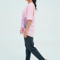 T-shirt décontracté à manches courtes et col rond pour homme, imprimé floral rose, coupe ample, jersey en coton, design sur le devant