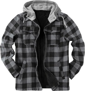 Vestes en flanelle décontractées pour hommes, style écossais, en coton doux, avec capuche, doublure polaire respirante, pour homme - Product Image 3