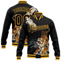 Veste Bomber Varsity à Boutons Intégraux avec Motif 3D Personnalisé Heron et Tigre Noir et Or de OMMIZ INDUSTRY – Vente en Gros Directe