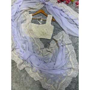 Sari de créateur avec de superbes paillettes et broderie au fil, tissu à paillettes de qualité supérieure - Product Image 5