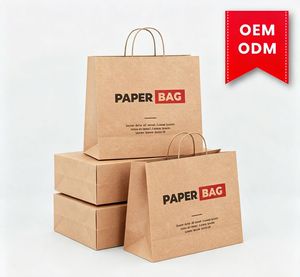 ถุงกระดาษคราฟท์สีน้ำตาลแบบกำหนดเองสำหรับ OEM พร้อมพิมพ์โลโก้ ขายส่งถุงของขวัญกระดาษคราฟท์แบบกำหนดเองสำหรับบรรจุภัณฑ์เสื้อผ้า - Product Image 1